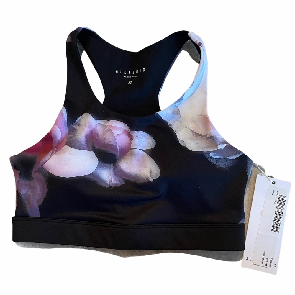 ALL FENIX NWT ROSA SPORTS BRA BLACK MULTI FLORAL